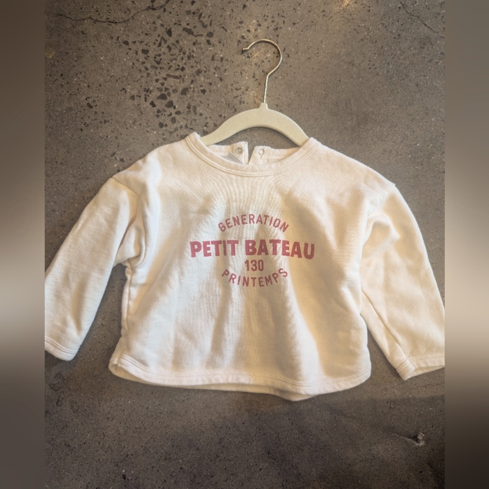 Petit Bateau Cream Sweatshirt with Pink Print Sz 24m